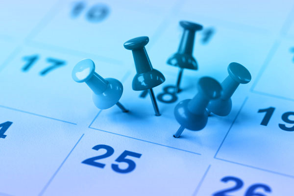 Pins marking payroll date in calendar